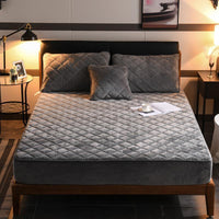 HKM-381651 Quilted Crystal Velvet Bed Sheet Cover - Non-Slip & Warm for Standard and Heightened Mattresses