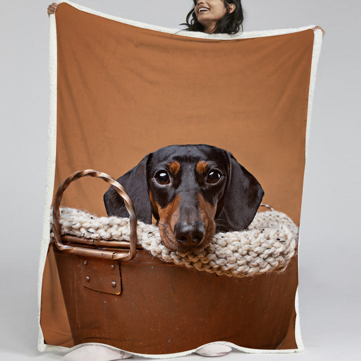 HKM-381651 Sausage Dog Themed Sherpa Fleece Blanket - Soft, Warm, and Breathable for Home and Outdoor Use