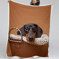HKM-381651 Sausage Dog Themed Sherpa Fleece Blanket - Soft, Warm, and Breathable for Home and Outdoor Use