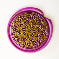 HKM-381779 Vintage Round Ceramic Tile Seal with Fire Pattern - 3 cm Diameter for Envelopes and Invitations