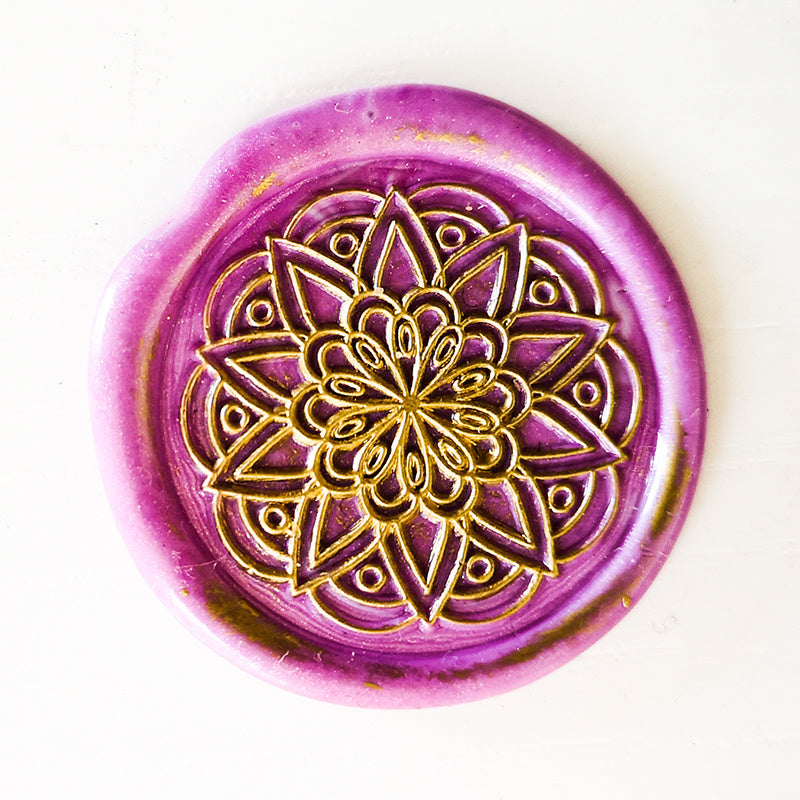 HKM-381779 Vintage Round Ceramic Tile Seal with Fire Pattern - 3 cm Diameter for Envelopes and Invitations