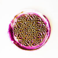 HKM-381779 Vintage Round Ceramic Tile Seal with Fire Pattern - 3 cm Diameter for Envelopes and Invitations