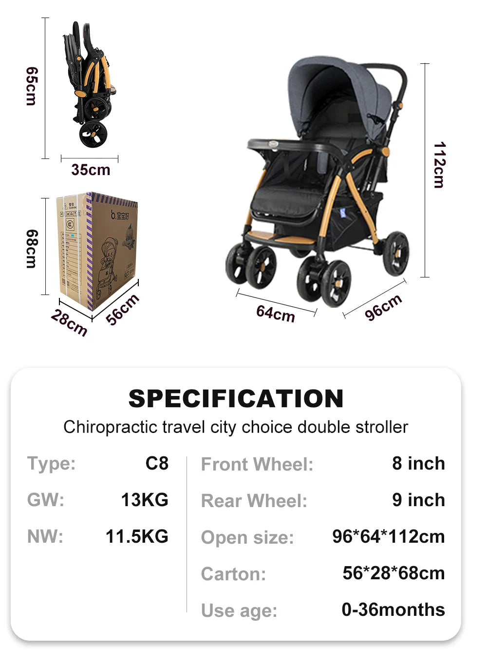 HKM-381843 High Landscape Multi-Functional Folding Baby Stroller with Two-Way Portability and Storage Basket