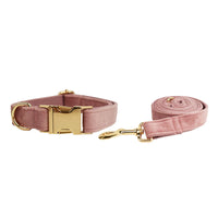 HKM-382163 Velvet Adjustable Dog Collar with Matching Traction Rope and Bow Tie