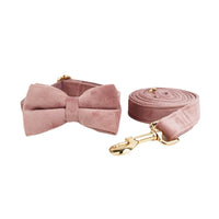HKM-382163 Velvet Adjustable Dog Collar with Matching Traction Rope and Bow Tie