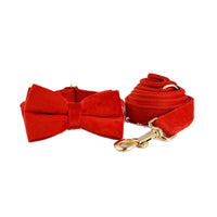 HKM-382163 Velvet Adjustable Dog Collar with Matching Traction Rope and Bow Tie