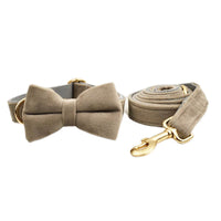 HKM-382163 Velvet Adjustable Dog Collar with Matching Traction Rope and Bow Tie