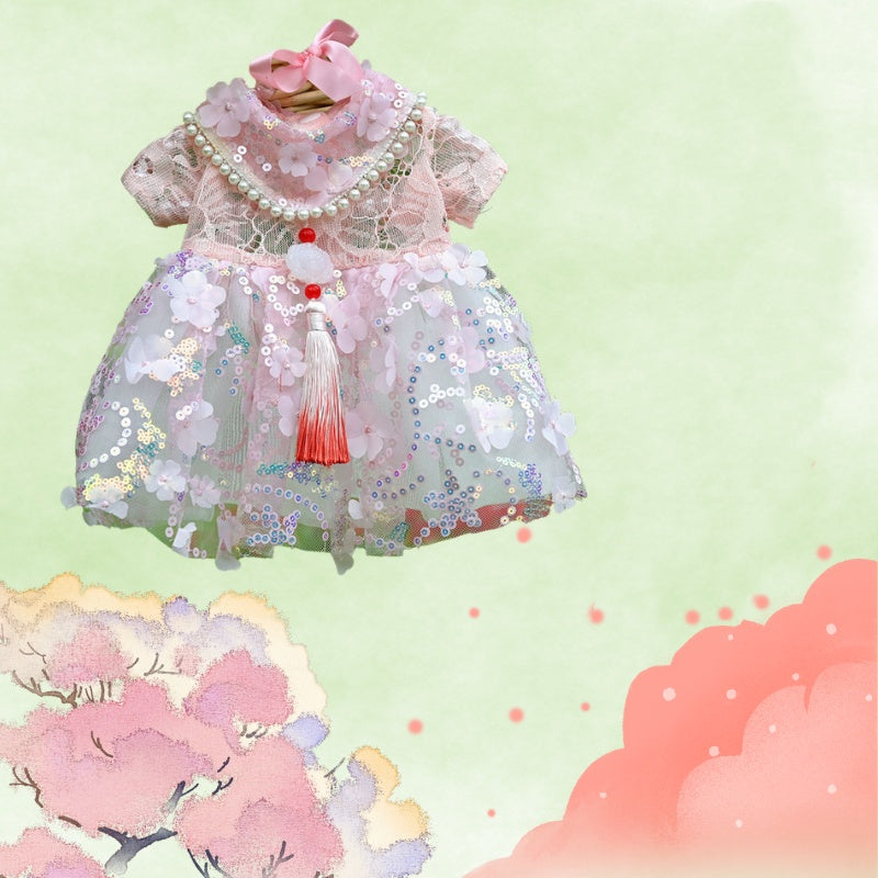 HKM-382419 Pet Summer Cat Hanfu Dress - Lightweight, Stylish, Leisure Wear in Various Sizes