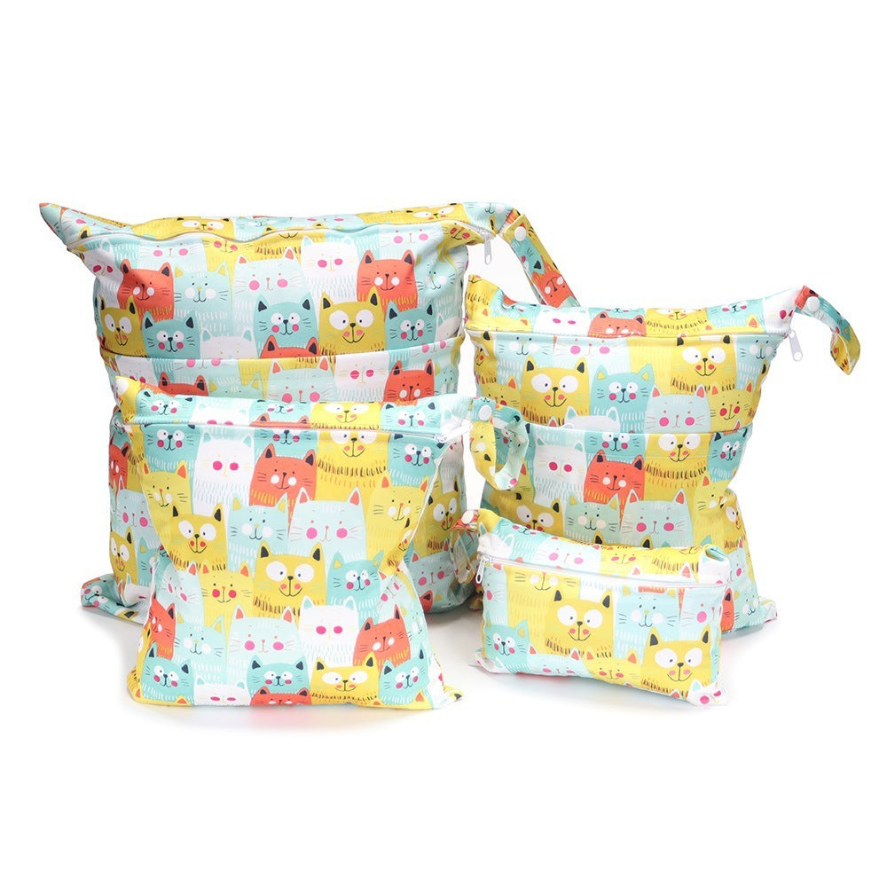 KTX-382483 Cartoon Print Four-Piece Waterproof Diaper Bag Set with Zipper Compartments