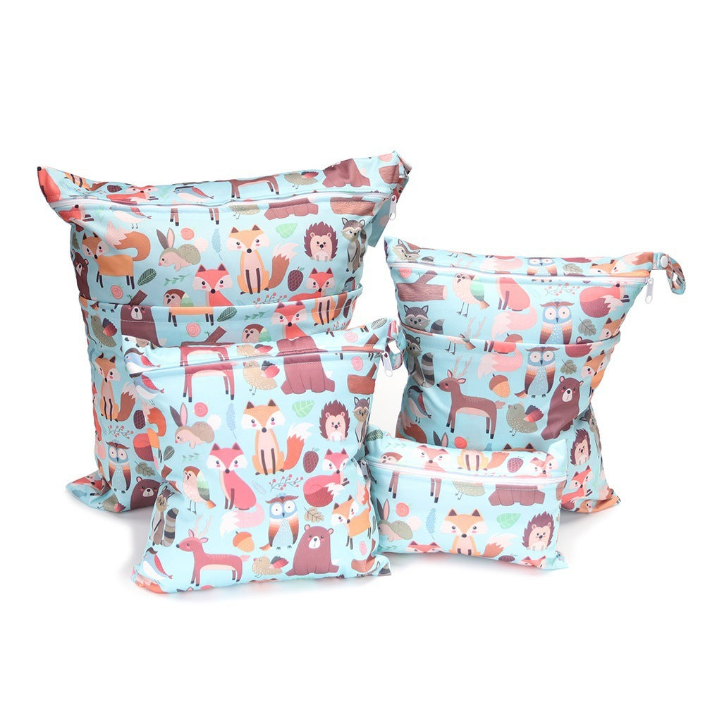 KTX-382483 Cartoon Print Four-Piece Waterproof Diaper Bag Set with Zipper Compartments