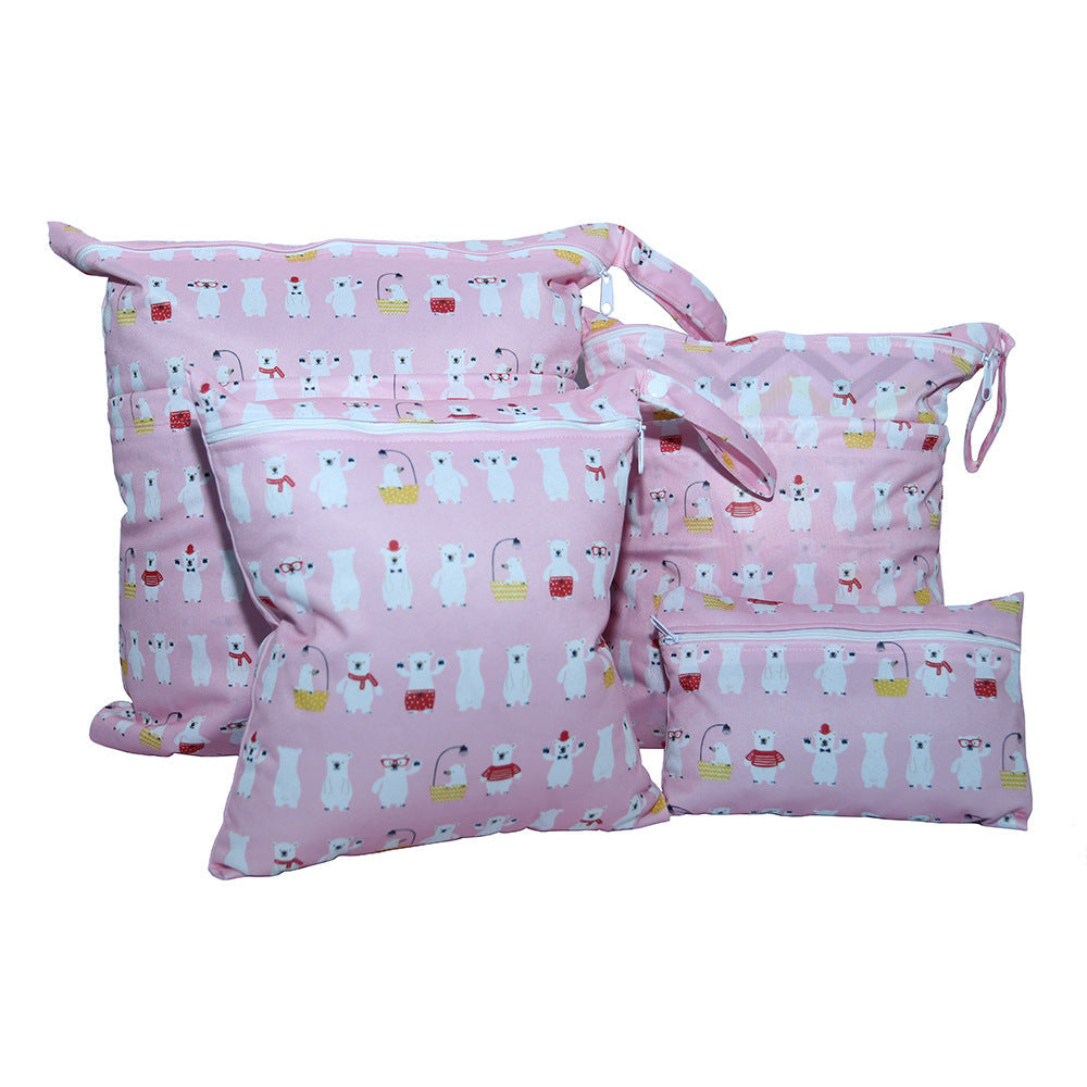 KTX-382483 Cartoon Print Four-Piece Waterproof Diaper Bag Set with Zipper Compartments