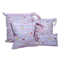 HKM-382483 Cartoon Print Four-Piece Waterproof Diaper Bag Set with Zipper Compartments