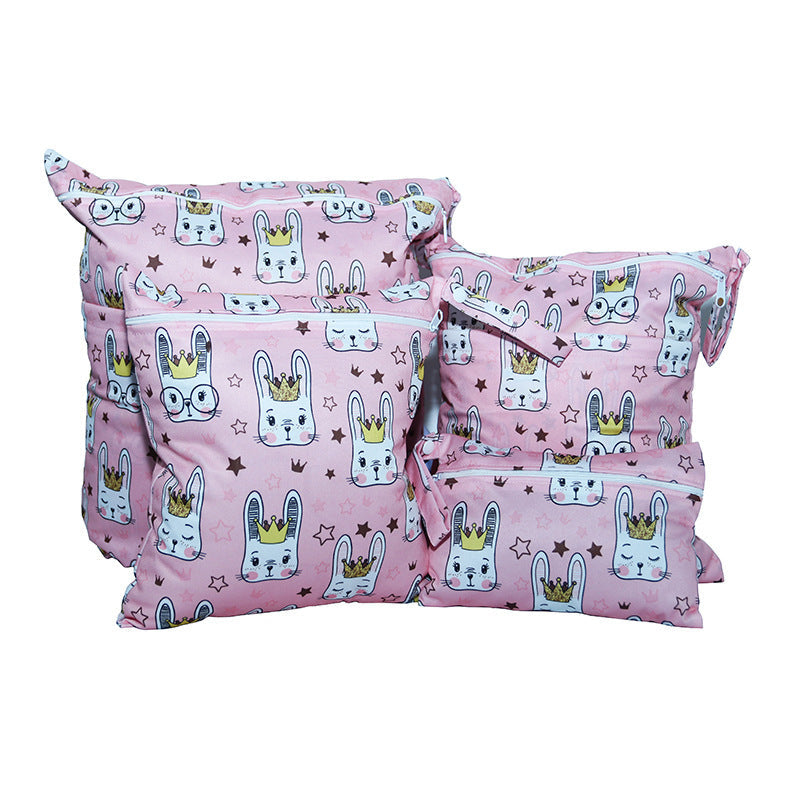 KTX-382483 Cartoon Print Four-Piece Waterproof Diaper Bag Set with Zipper Compartments