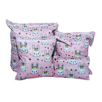 HKM-382483 Cartoon Print Four-Piece Waterproof Diaper Bag Set with Zipper Compartments
