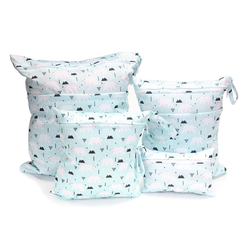 KTX-382483 Cartoon Print Four-Piece Waterproof Diaper Bag Set with Zipper Compartments