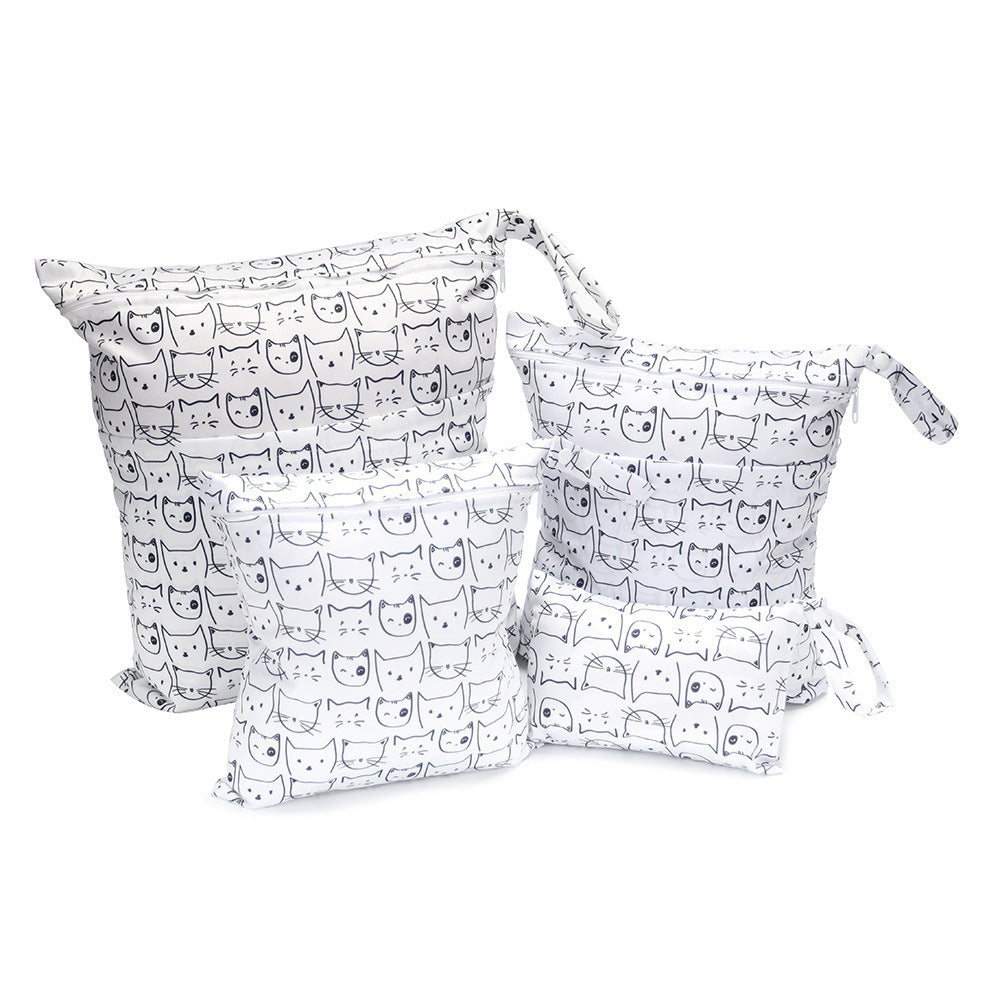 KTX-382483 Cartoon Print Four-Piece Waterproof Diaper Bag Set with Zipper Compartments