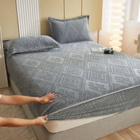 HKM-382611 Milk Fiber Fitted Sheet with Three-Dimensional Floral Design in Various Colors and Sizes