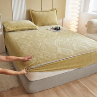 HKM-382611 Milk Fiber Fitted Sheet with Three-Dimensional Floral Design in Various Colors and Sizes