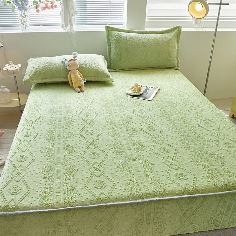 HKM-382611 Milk Fiber Fitted Sheet with Three-Dimensional Floral Design in Various Colors and Sizes