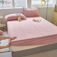 HKM-382611 Milk Fiber Fitted Sheet with Three-Dimensional Floral Design in Various Colors and Sizes