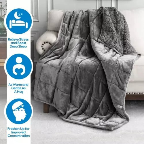 HKM-382803 Checkered Velvet Lambswool Gravity Quilt in Multiple Sizes - Dark Gray and Light Gray