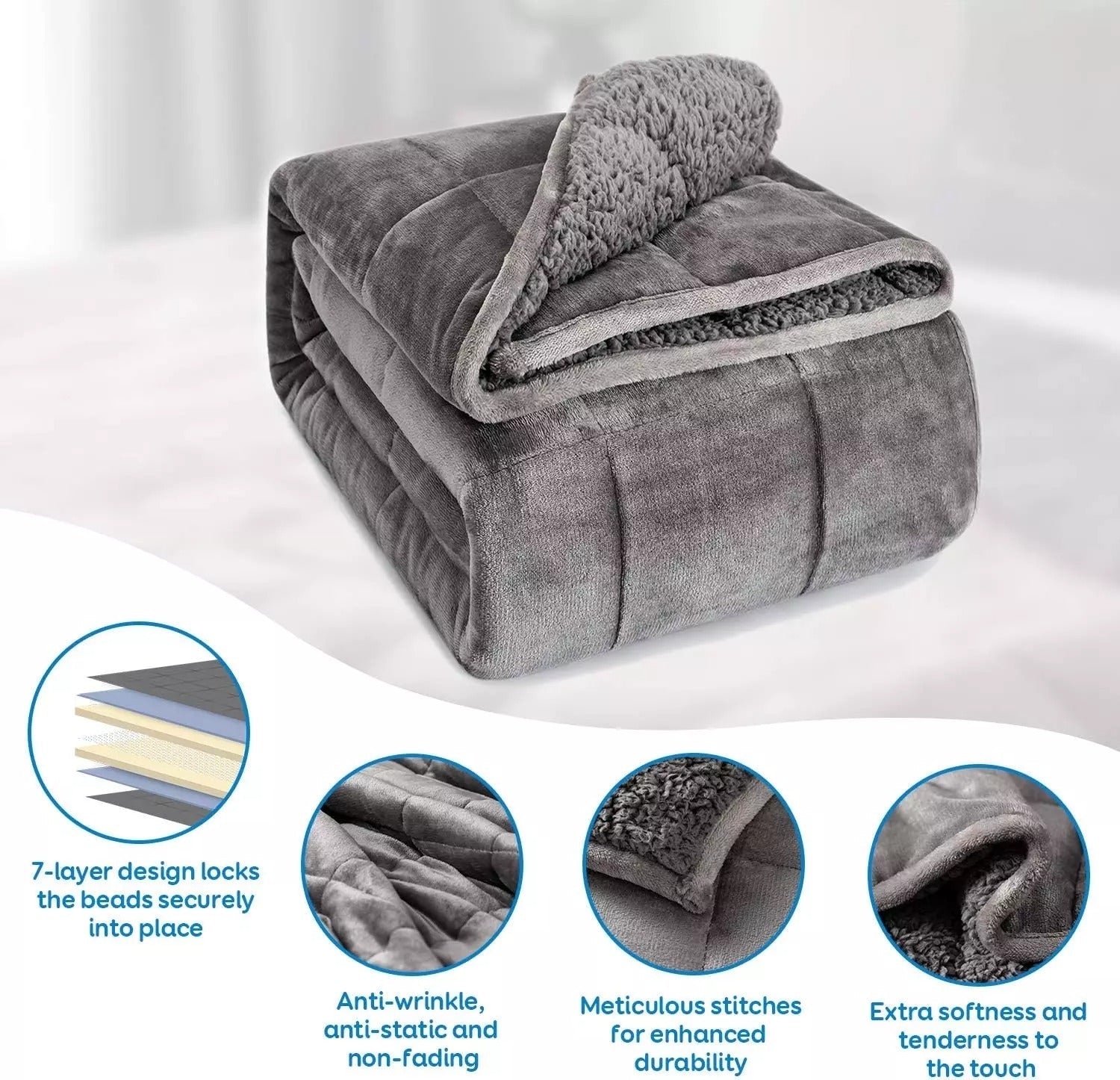 HKM-382803 Checkered Velvet Lambswool Gravity Quilt in Multiple Sizes - Dark Gray and Light Gray