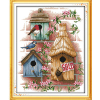HKM-382803 Cottage Living Room Scenery Cross Stitch Set - Eco & Long-Staple Cotton Options Available