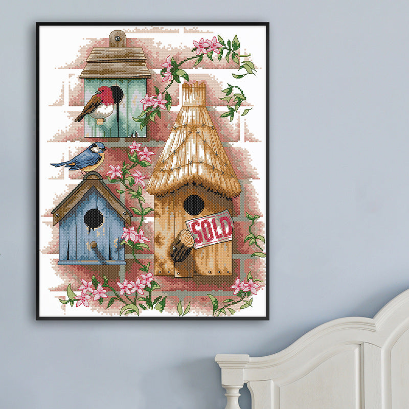 HKM-382803 Cottage Living Room Scenery Cross Stitch Set - Eco & Long-Staple Cotton Options Available