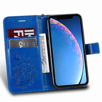 HKM-383059 3D Embossed Leather Wallet Case with Lanyard for iPhone X/XS, XR, XS Max - Solid Color Options Available