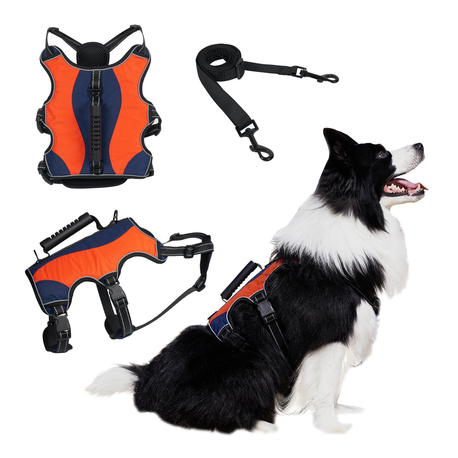HKM-383315 Tactical Pet Harness with Hand Holding Rope for Large Dogs - Available in Red, Black, and Orange