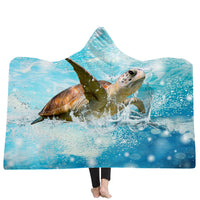 HKM-383379 Ocean Turtle Series Hooded Blanket Cape - Winter Warmth in Soft Polyester and Plush, 150x200 cm