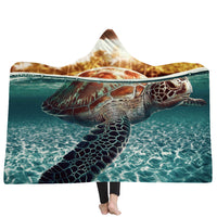 HKM-383379 Ocean Turtle Series Hooded Blanket Cape - Winter Warmth in Soft Polyester and Plush, 150x200 cm