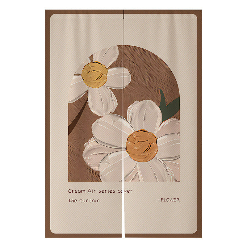 KTX-383507 Cream Solid Color Cotton Linen Blend Hanging Door Curtain for Bathroom or Window