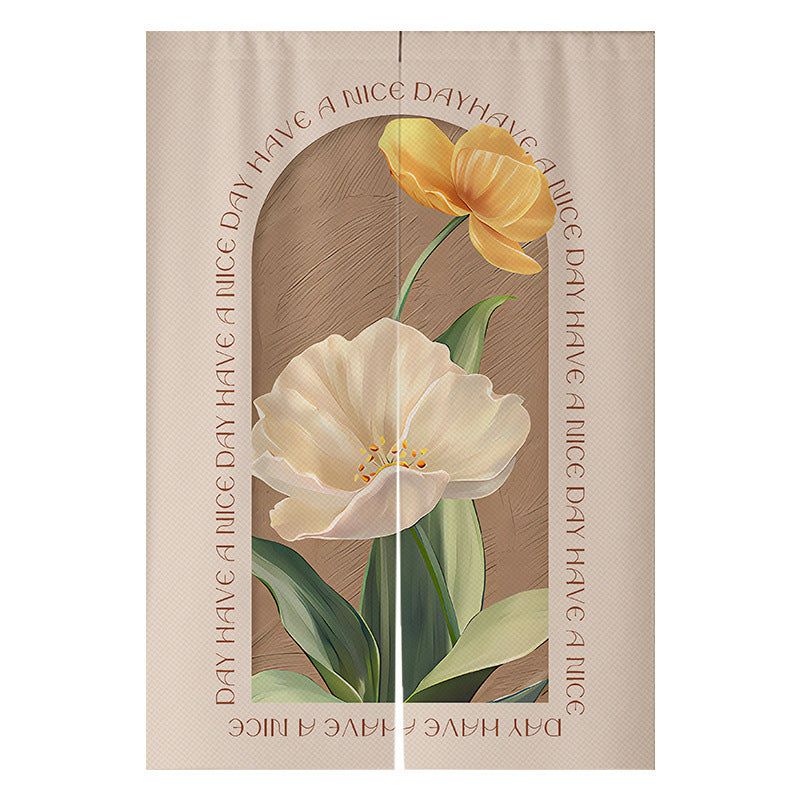 KTX-383507 Cream Solid Color Cotton Linen Blend Hanging Door Curtain for Bathroom or Window