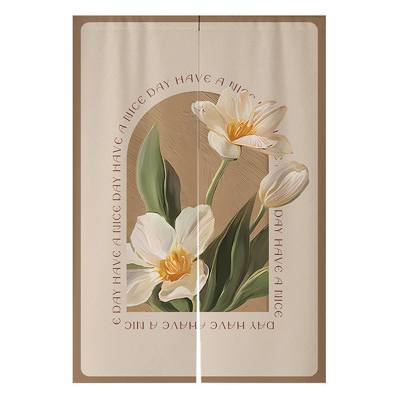 KTX-383507 Cream Solid Color Cotton Linen Blend Hanging Door Curtain for Bathroom or Window