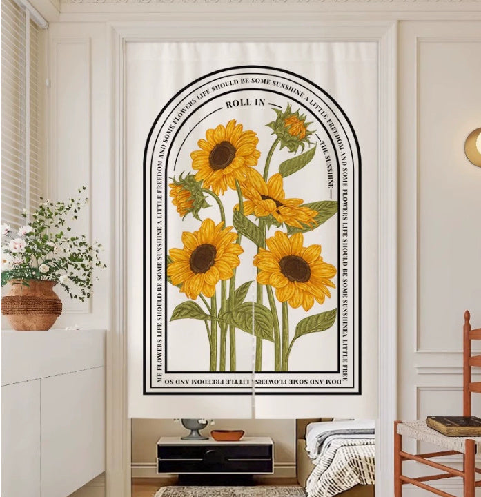 KTX-383507 Cream Solid Color Cotton Linen Blend Hanging Door Curtain for Bathroom or Window