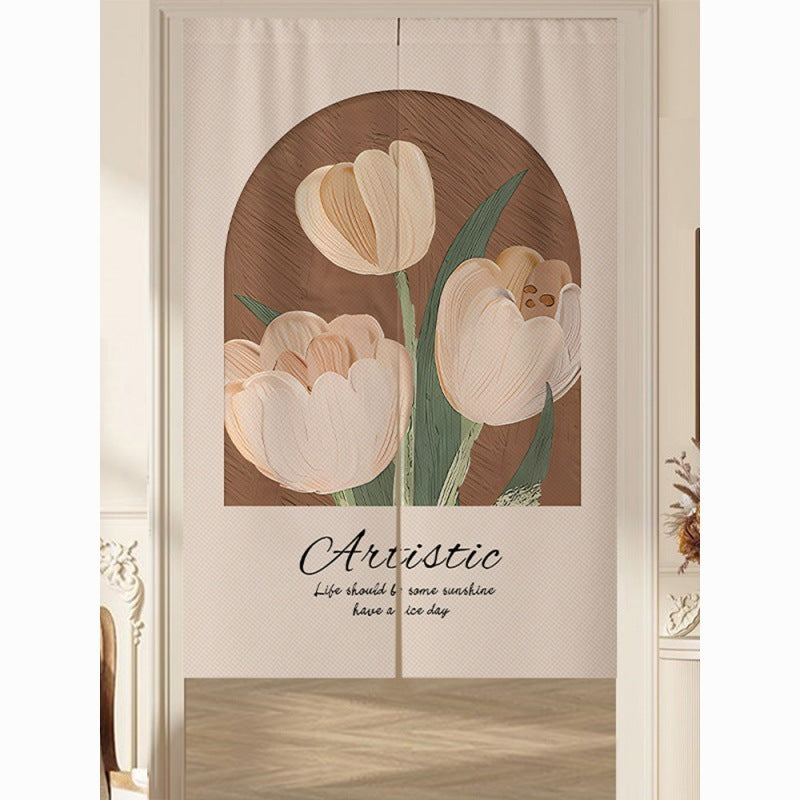 KTX-383507 Cream Solid Color Cotton Linen Blend Hanging Door Curtain for Bathroom or Window