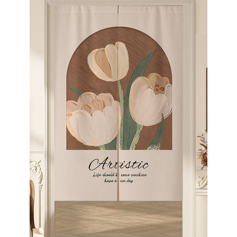 KTX-383507 Cream Solid Color Cotton Linen Blend Hanging Door Curtain for Bathroom or Window