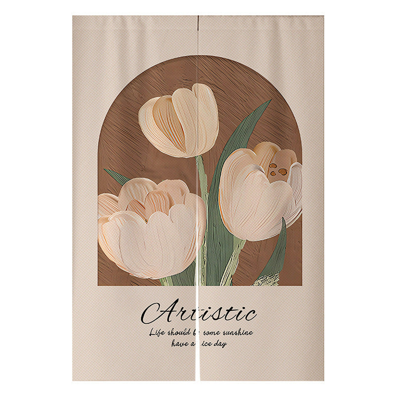 KTX-383507 Cream Solid Color Cotton Linen Blend Hanging Door Curtain for Bathroom or Window