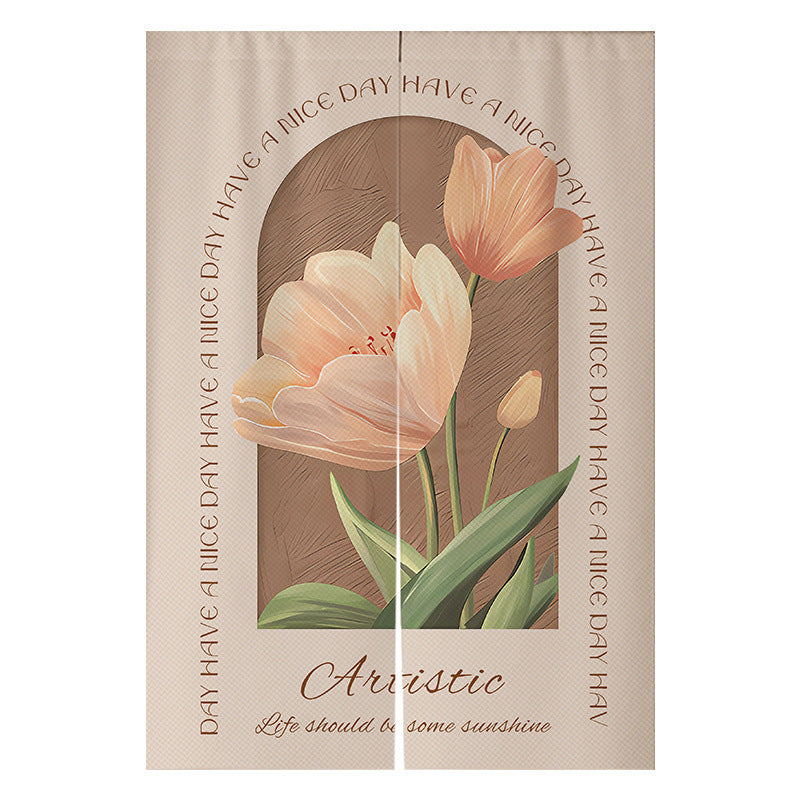 KTX-383507 Cream Solid Color Cotton Linen Blend Hanging Door Curtain for Bathroom or Window