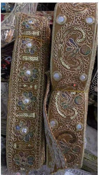 HKM-383635 Gold Thread Polyester Embroidery Ribbon - Bohemian Style Crafting Supplies
