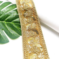 HKM-383635 Gold Thread Polyester Embroidery Ribbon - Bohemian Style Crafting Supplies