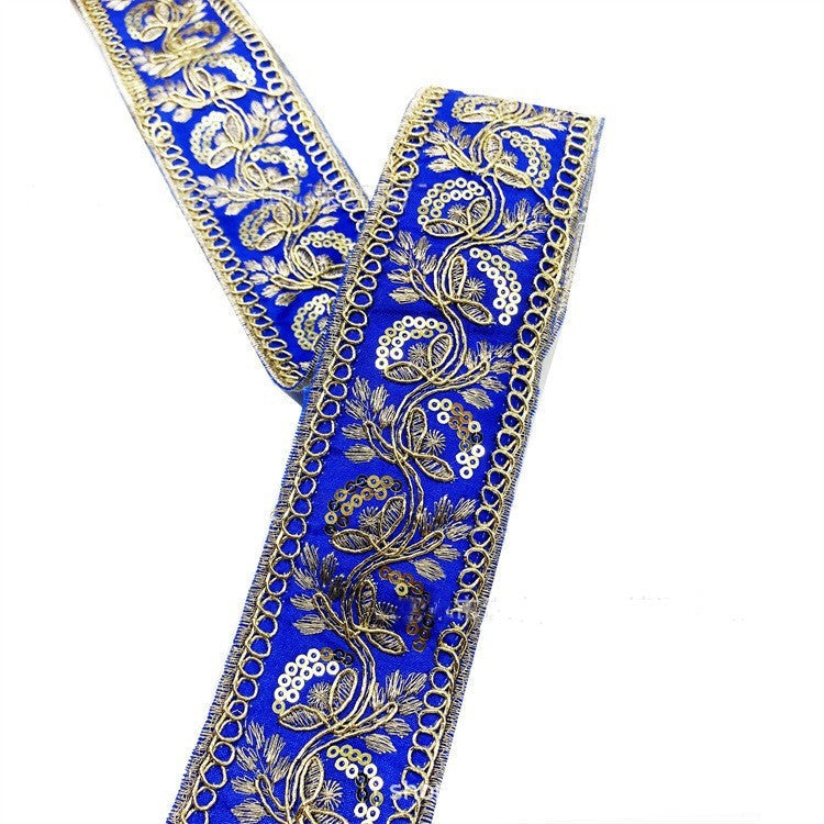 HKM-383635 Gold Thread Polyester Embroidery Ribbon - Bohemian Style Crafting Supplies
