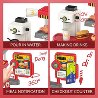 HKM-383635 Mini Simulation Hamburger and Coffee Machine Play Set with 71PCS Kitchen Toys for Kids