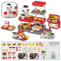 HKM-383635 Mini Simulation Hamburger and Coffee Machine Play Set with 71PCS Kitchen Toys for Kids