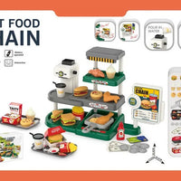 HKM-383635 Mini Simulation Hamburger and Coffee Machine Play Set with 71PCS Kitchen Toys for Kids