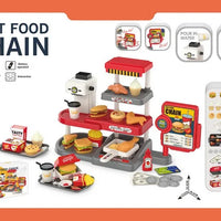 HKM-383635 Mini Simulation Hamburger and Coffee Machine Play Set with 71PCS Kitchen Toys for Kids