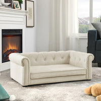 HKM-383763 Elegant Elevated Dog Sofa Bed for Medium and Large Breeds, Modern Design in Beige with Easy-Clean Fabric