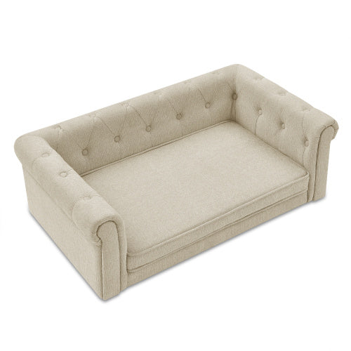 HKM-383763 Elegant Elevated Dog Sofa Bed for Medium and Large Breeds, Modern Design in Beige with Easy-Clean Fabric