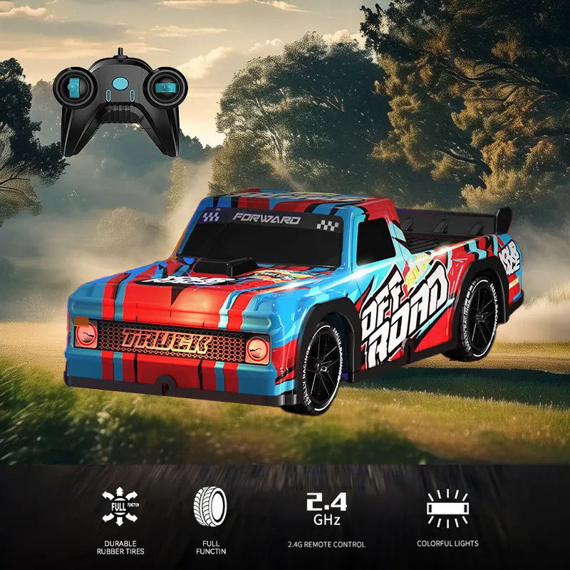 HKM-383955 Remote Control High-Speed Drift Pickup Car, 1/24 Scale, Indoor-Outdoor Use, Multi-Function, 4 Channels, 2 Colors